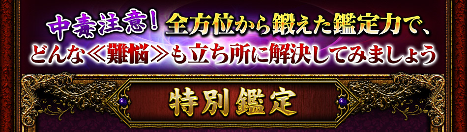  中毒注意！　全方位から鍛えた鑑定力で、どんな≪難悩≫も立ち所に解決してみましょう　特別鑑定