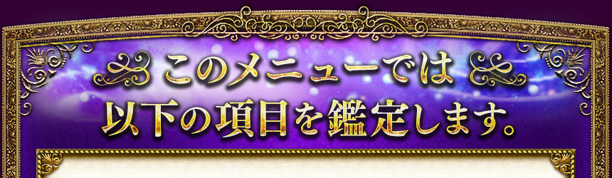 このメニューでは以下の項目を鑑定します