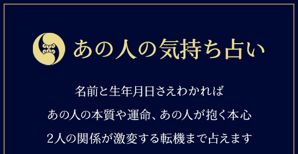 あの人の気持ち占い　名前と生年月日さえわかればあの人の本質や運命、2人の関係が激変する転機、関係が決まる日まではっきり見えてしまいます