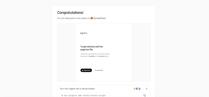 デプロイ完了後に表示されるCongratulations!画面。公開されたWebサイトのプレビューが表示されている