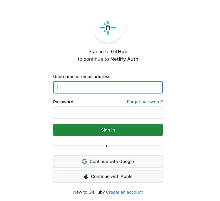 Netlify Authと連携するためのGitHubのサインイン画面