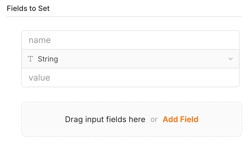 「Add Field」をクリックして変数を追加するn8nの画面