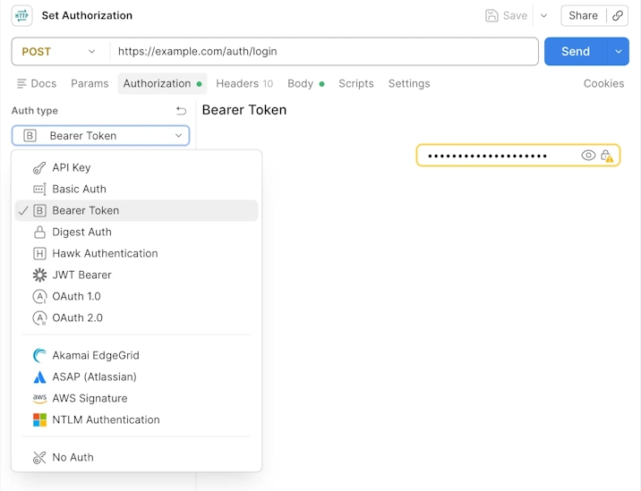 PostmanのAuthorizationタブの設定画面