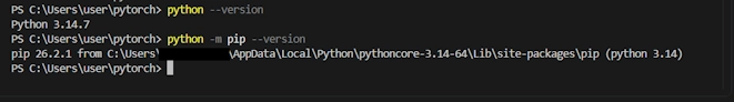 PowerShellでのPythonとpipのバージョン確認