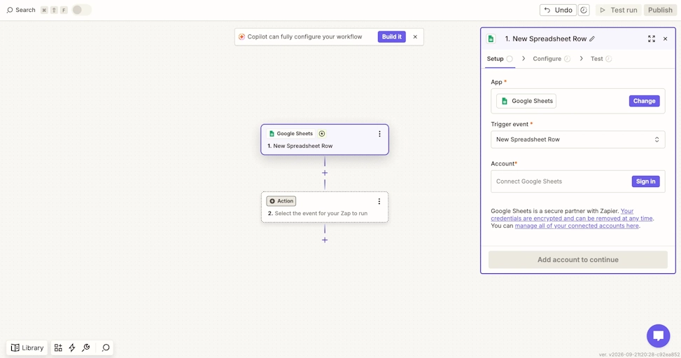 Google SheetsのTrigger設定画面