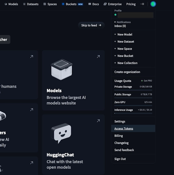 Access Tokensページで新規トークンを作成するボタン