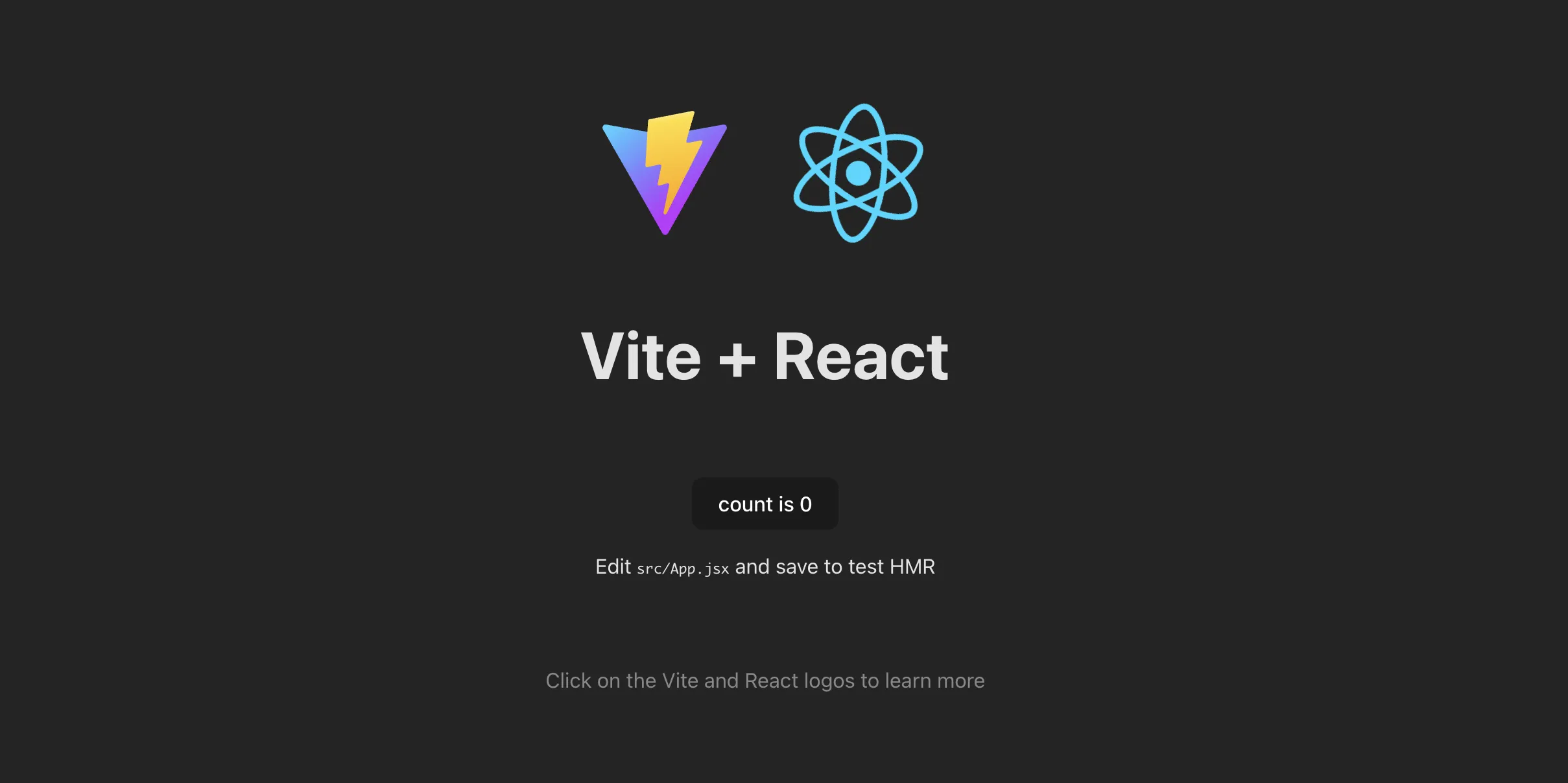 viteとReactを使用してテスト確認ビルドを行ったあとの初期画面