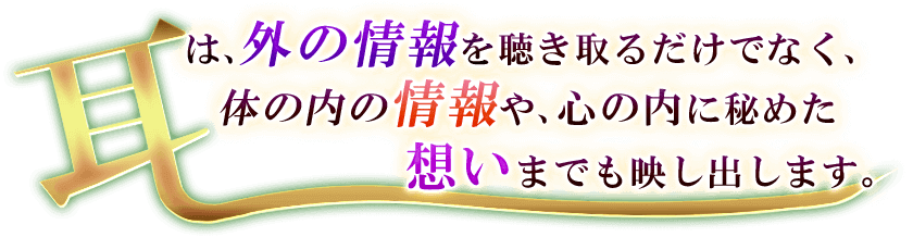 耳は、外の情報を聴き取るだけでなく、体の内の情報や、心の内に秘めた想いまでも映し出します。